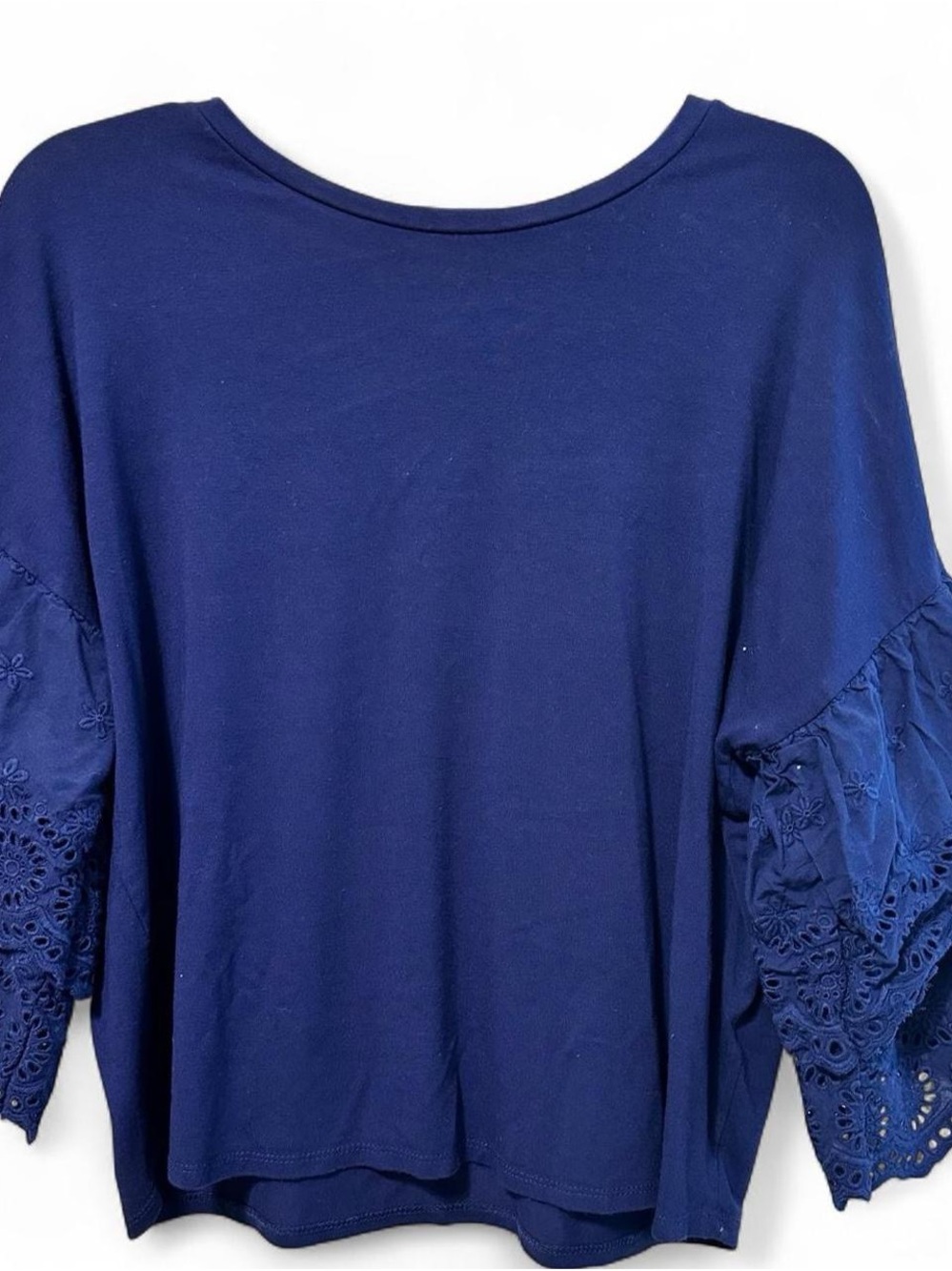 Cupio Navy Blue Eyelet Bell Sleeve Top